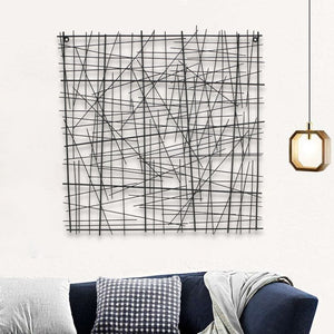 32" X 32" Black Handcrafted Abstract Lines Metal Hanging Dimensional Sculpture