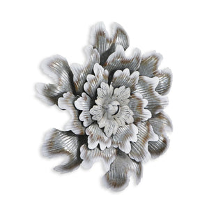 27" X 27" Gray and Off White Galvanized Metal Flower Hanging Dimensional Sculpture
