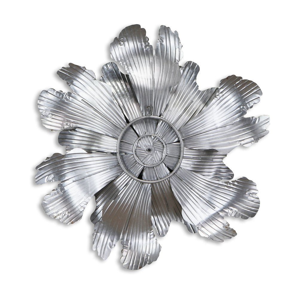 27" X 27" Gray and Off White Galvanized Metal Flower Hanging Dimensional Sculpture