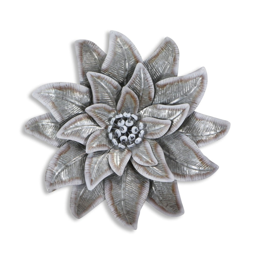 27" X 27" Gray and Off White Galvanized Metal Flower Hanging Dimensional Sculpture