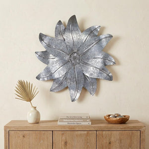 27" X 27" Gray and Off White Galvanized Metal Flower Hanging Dimensional Sculpture