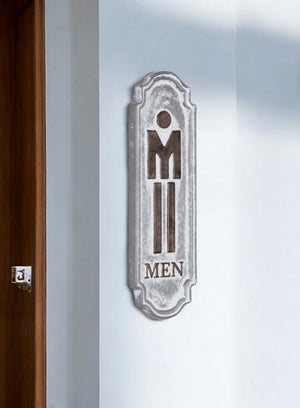 12" X 4" Gray and Brown Handcrafted Mens Room Metal Wall Decor