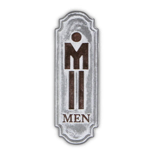 12" X 4" Gray and Brown Handcrafted Mens Room Metal Wall Decor