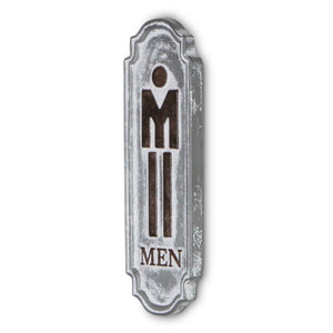 12" X 4" Gray and Brown Handcrafted Mens Room Metal Wall Decor