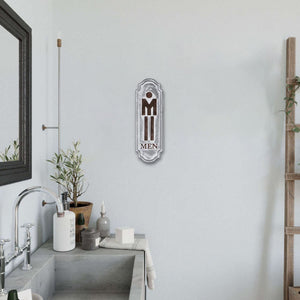 12" X 4" Gray and Brown Handcrafted Mens Room Metal Wall Decor