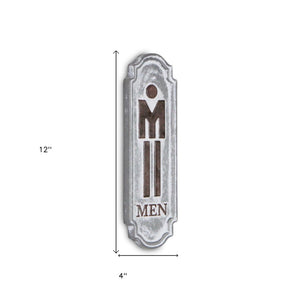 12" X 4" Gray and Brown Handcrafted Mens Room Metal Wall Decor