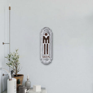 12" X 4" Gray and Brown Handcrafted Mens Room Metal Wall Decor