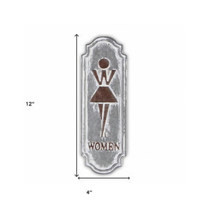 12" X 4" Gray and Brown Womens Room Metal Wall Decor