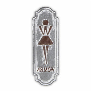 12" X 4" Gray and Brown Womens Room Metal Wall Decor