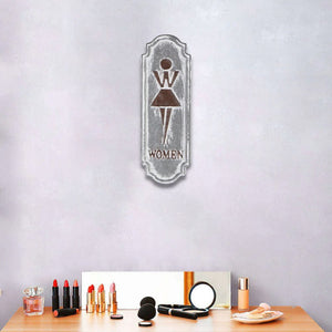 12" X 4" Gray and Brown Womens Room Metal Wall Decor