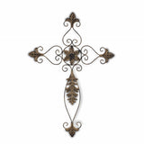 30" X 22" Bronze Floral Cross Metal Hanging Dimensional Sculpture
