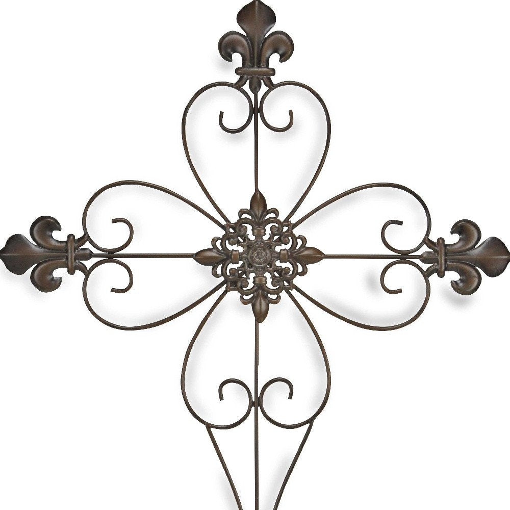 29" X 22" Bronze Metal Hanging Wall Cross Dimensional Sculpture