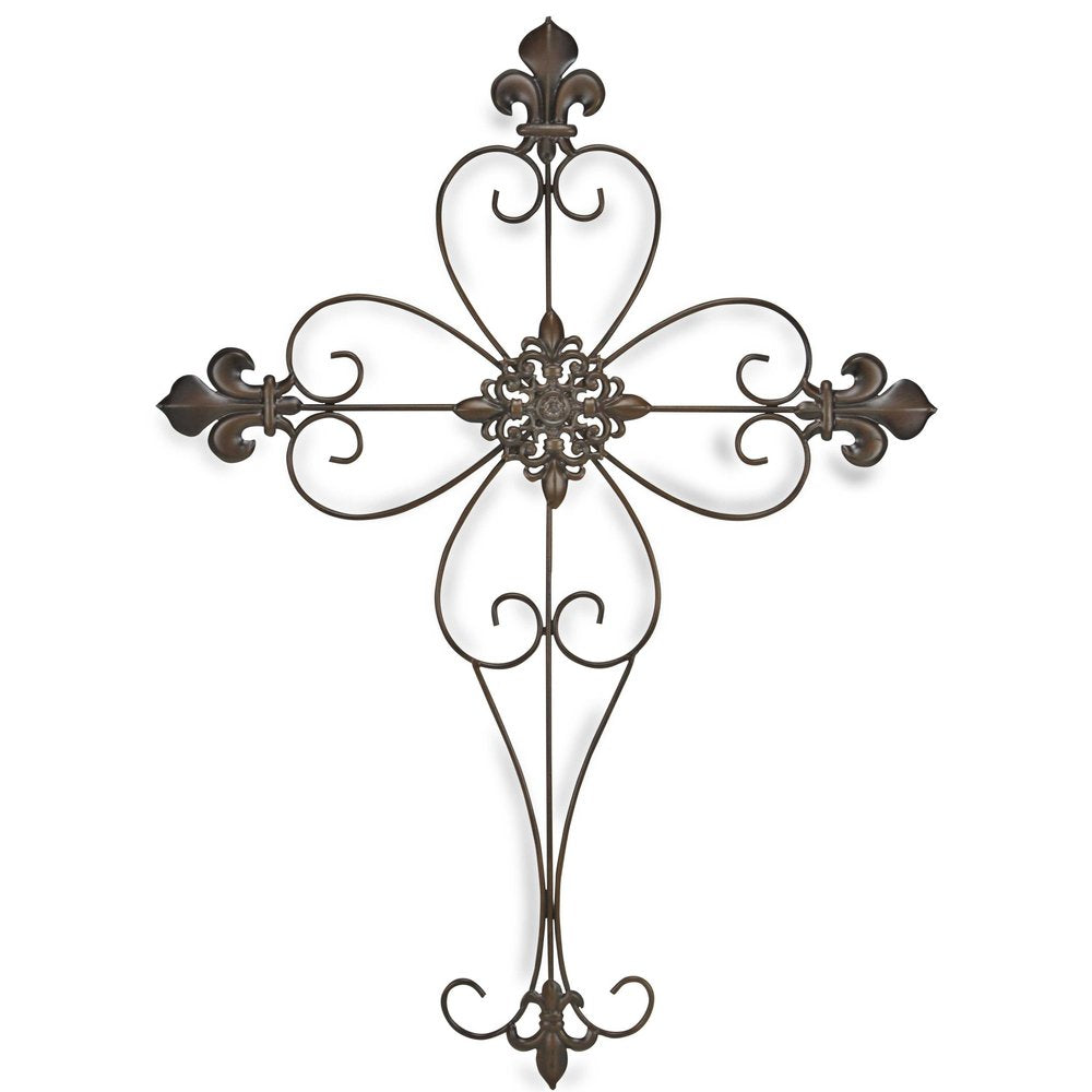 29" X 22" Bronze Metal Hanging Wall Cross Dimensional Sculpture