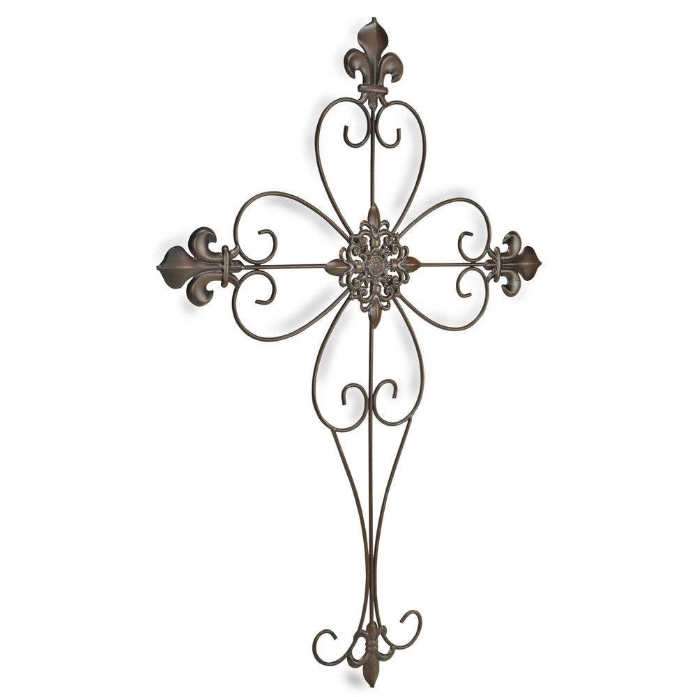 29" X 22" Bronze Metal Hanging Wall Cross Dimensional Sculpture