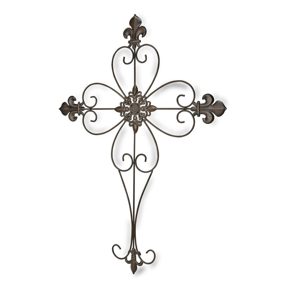 29" X 22" Bronze Metal Hanging Wall Cross Dimensional Sculpture