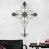 29" X 22" Bronze Metal Hanging Wall Cross Dimensional Sculpture