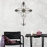 29" X 22" Bronze Metal Hanging Wall Cross Dimensional Sculpture