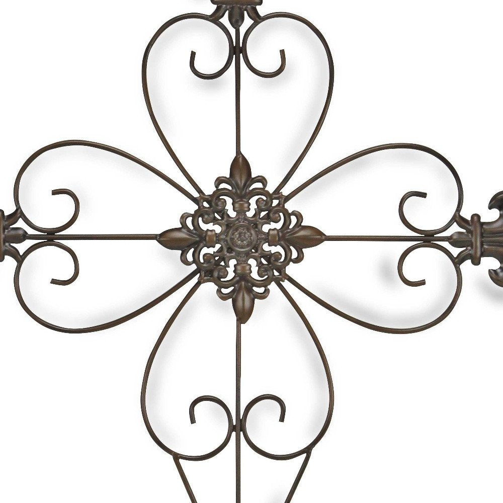 29" X 22" Bronze Metal Hanging Wall Cross Dimensional Sculpture