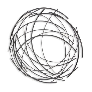 26" X 26" Black Metal Abstract Lines Round Hanging Dimensional Sculpture