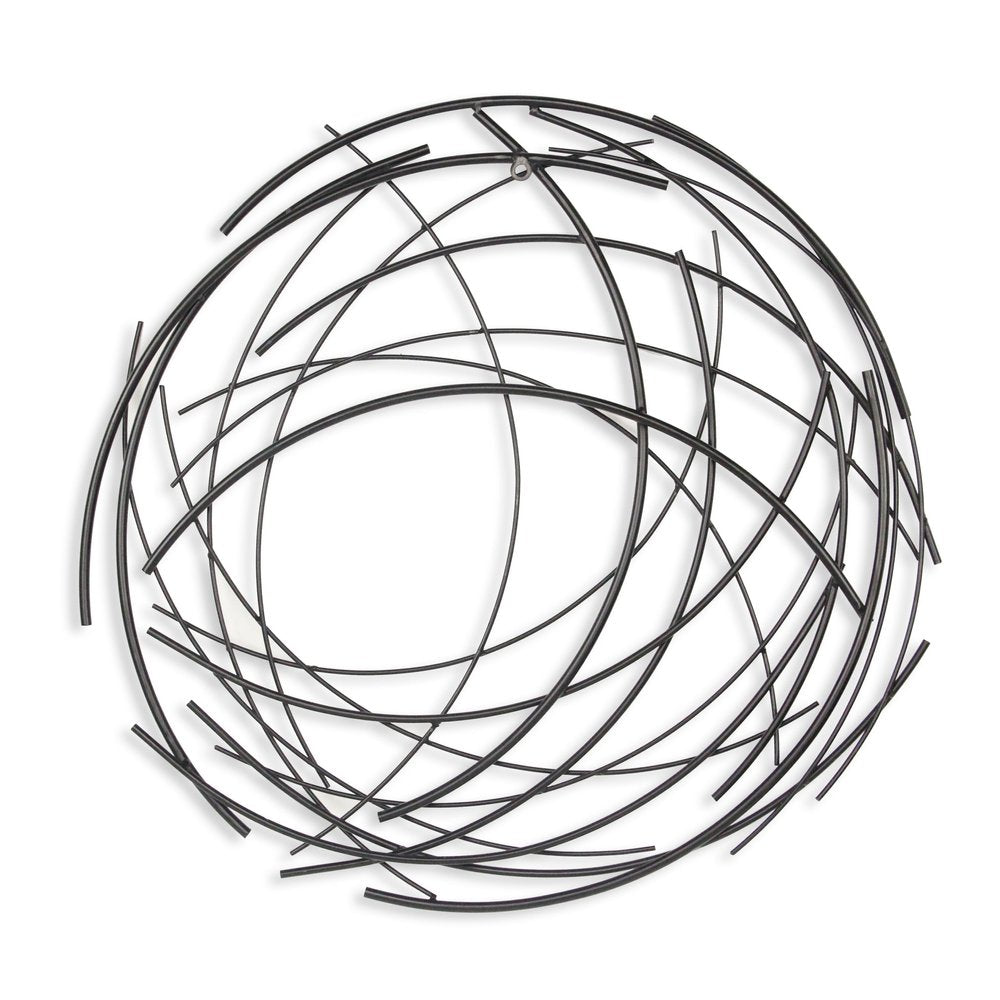 26" X 26" Black Metal Abstract Lines Round Hanging Dimensional Sculpture
