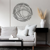 26" X 26" Black Metal Abstract Lines Round Hanging Dimensional Sculpture