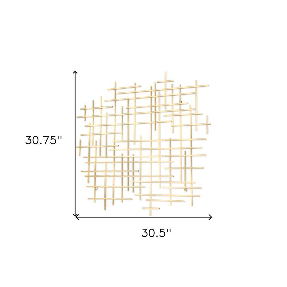 31" X 31" Gold Metal Abstract Lines Hanging Dimensional Sculpture