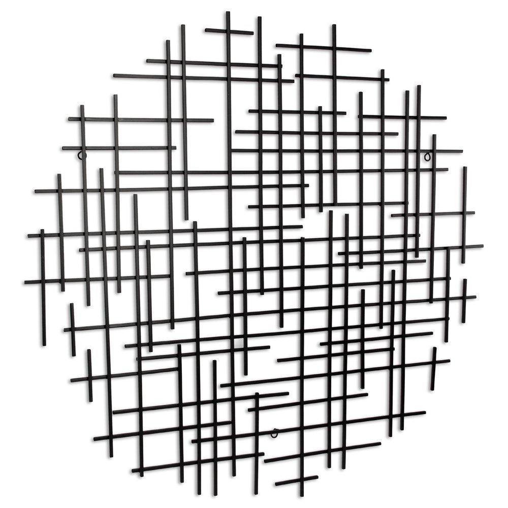 37" X 38" Black Metal Abstract Lines Round Hanging Dimensional Sculpture