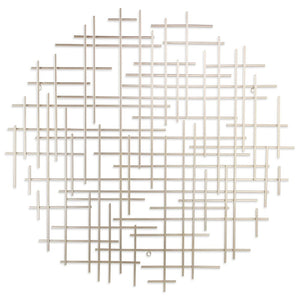 37" X 38" Silver Metal Abstract Lines Round Hanging Dimensional Sculpture