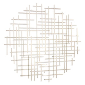 37" X 38" Silver Metal Abstract Lines Round Hanging Dimensional Sculpture