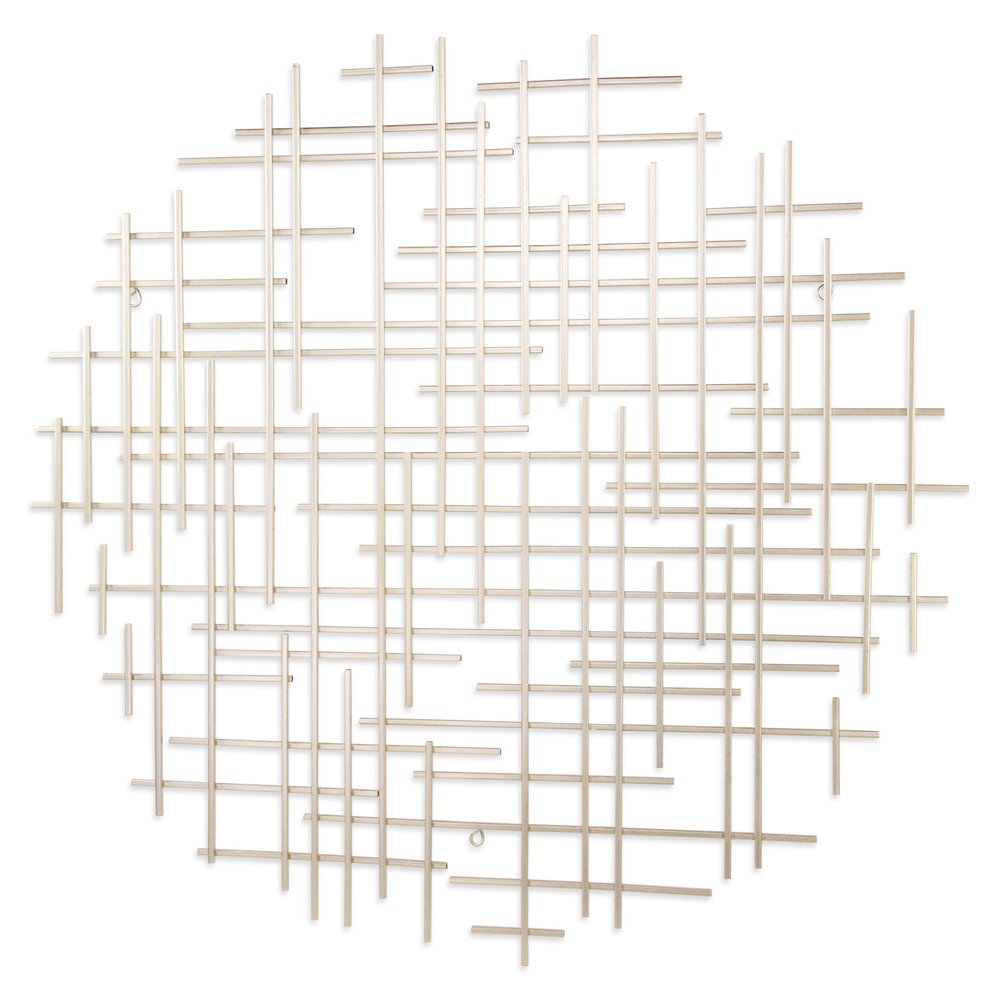 37" X 38" Silver Metal Abstract Lines Round Hanging Dimensional Sculpture
