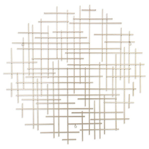 37" X 38" Silver Metal Abstract Lines Round Hanging Dimensional Sculpture