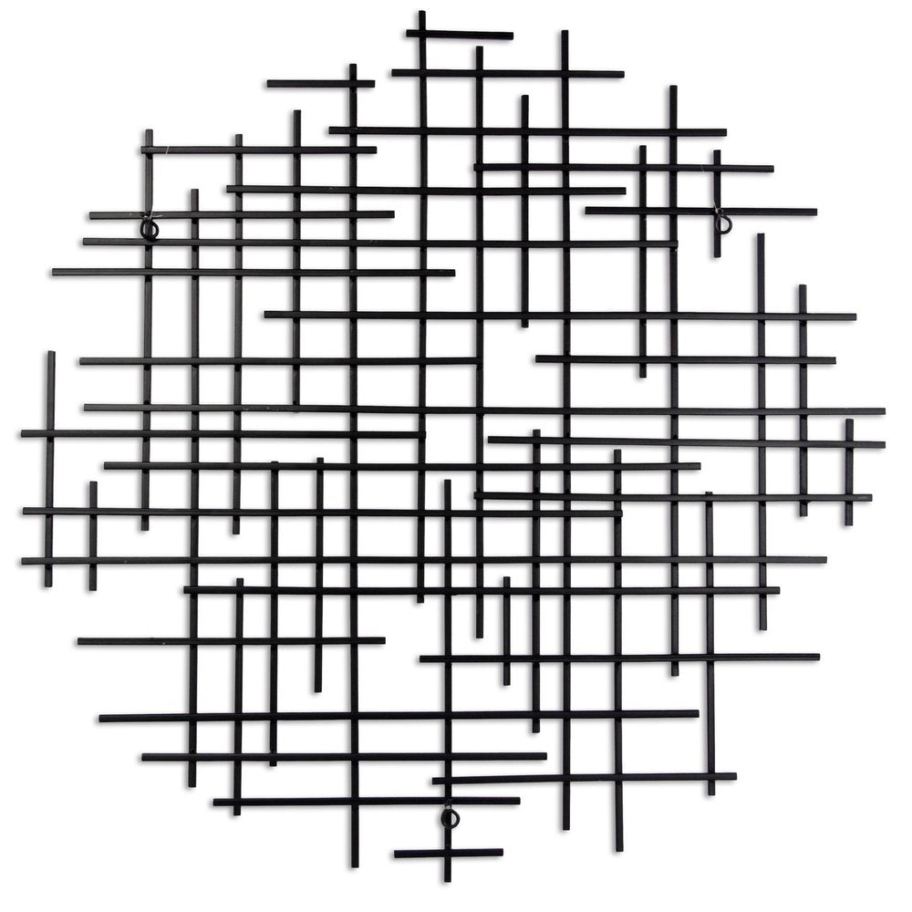 30" X 30" Black Metal Abstract Lines Round Hanging Dimensional Sculpture