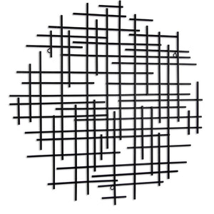 30" X 30" Black Metal Abstract Lines Round Hanging Dimensional Sculpture