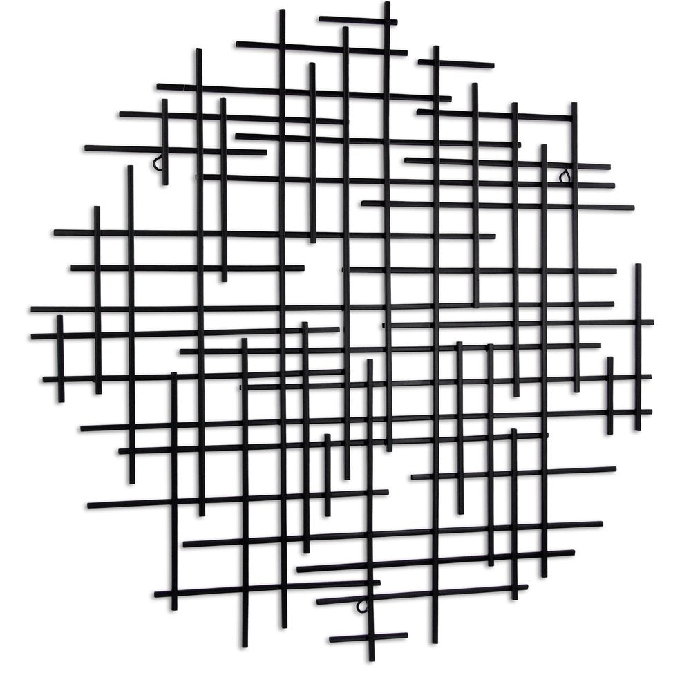 30" X 30" Black Metal Abstract Lines Round Hanging Dimensional Sculpture