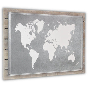 25" X 34" Brown and Gray Wood and Metal World Map Hanging Dimensional Sculpture