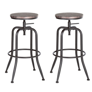 Set of Two Brown And Black Solid Wood And Steel Backless Counter Height Swivel Bar Chairs