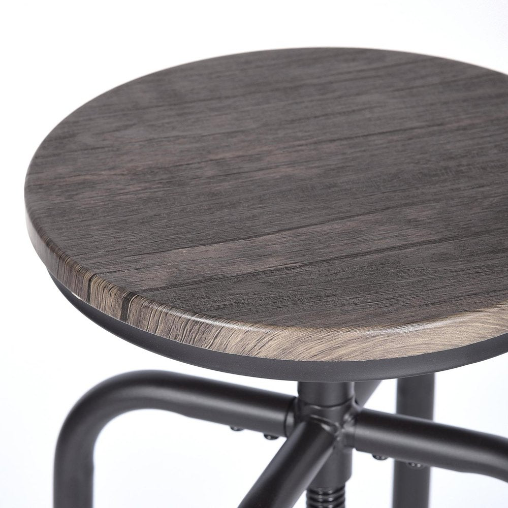 Set of Two Brown And Black Solid Wood And Steel Backless Counter Height Swivel Bar Chairs