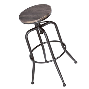 Set of Two Brown And Black Solid Wood And Steel Backless Counter Height Swivel Bar Chairs