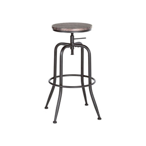 Set of Two Brown And Black Solid Wood And Steel Backless Counter Height Swivel Bar Chairs