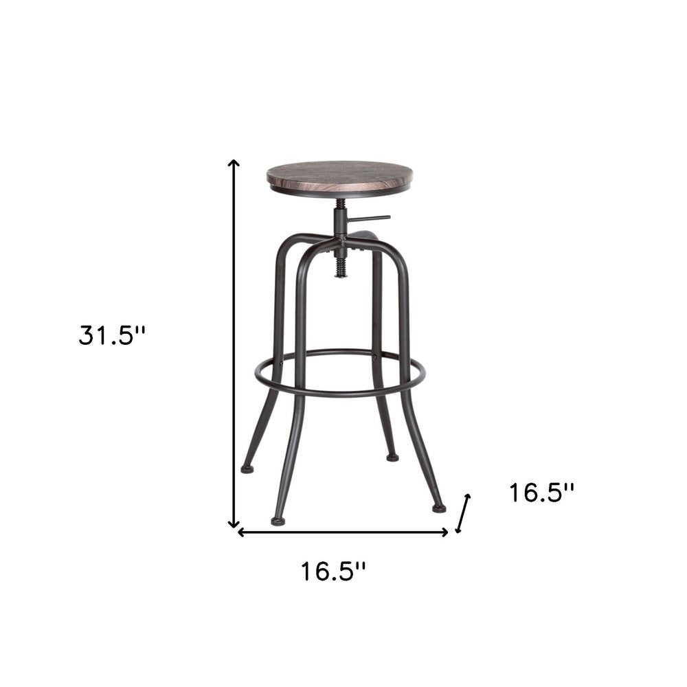 Set of Two Brown And Black Solid Wood And Steel Backless Counter Height Swivel Bar Chairs