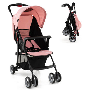 Toddler Travel Stroller for Airplane with Canopy and Adjustable Backrest-Pink
