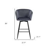 Set of Two 28" Gray And Black Velvet And Steel Bar Chairs