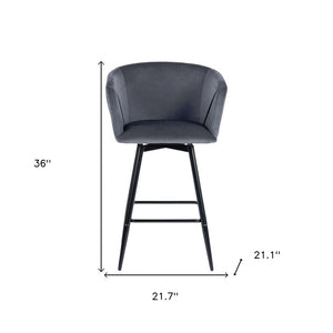 Set of Two 28" Gray And Black Velvet And Steel Bar Chairs