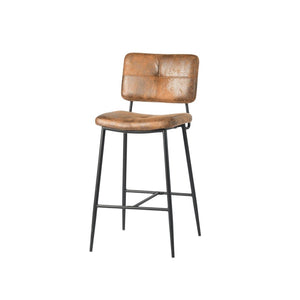 Set of Two 27" Brown And Black Suede And Steel Counter Height Bar Chairs