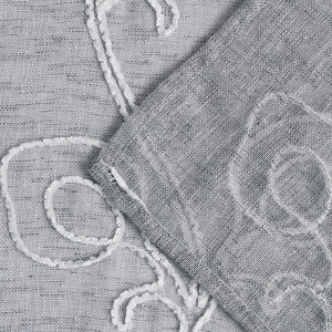 72" Gray Floral Faux Linen Shower Curtain With Embroidery