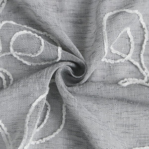 72" Gray Floral Faux Linen Shower Curtain With Embroidery