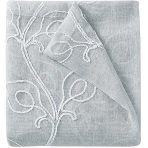 72" Gray Floral Faux Linen Shower Curtain With Embroidery