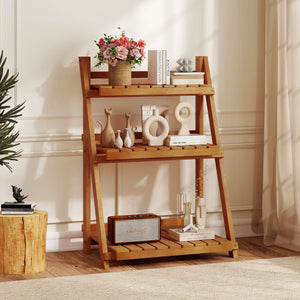 Foldable 3-Tier Solid Wood Plant Stand for Patio Balcony