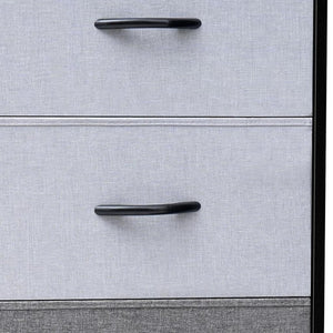 18" Gray and Black Steel and Fabric Five Drawer Chest