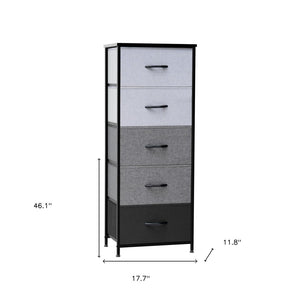 18" Gray and Black Steel and Fabric Five Drawer Chest